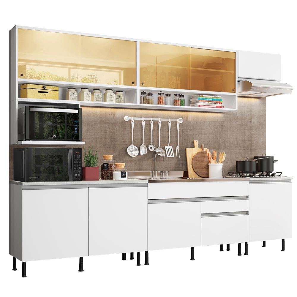 Armário de Cozinha Completa 300cm Branco Verona Madesa XASR - Branco