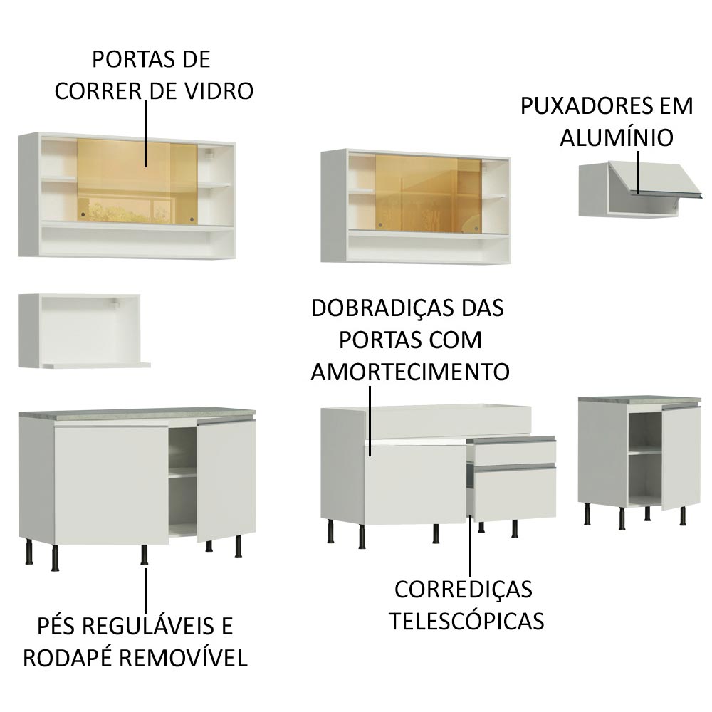 Armário de Cozinha Completa 300cm Branco Verona Madesa XASR