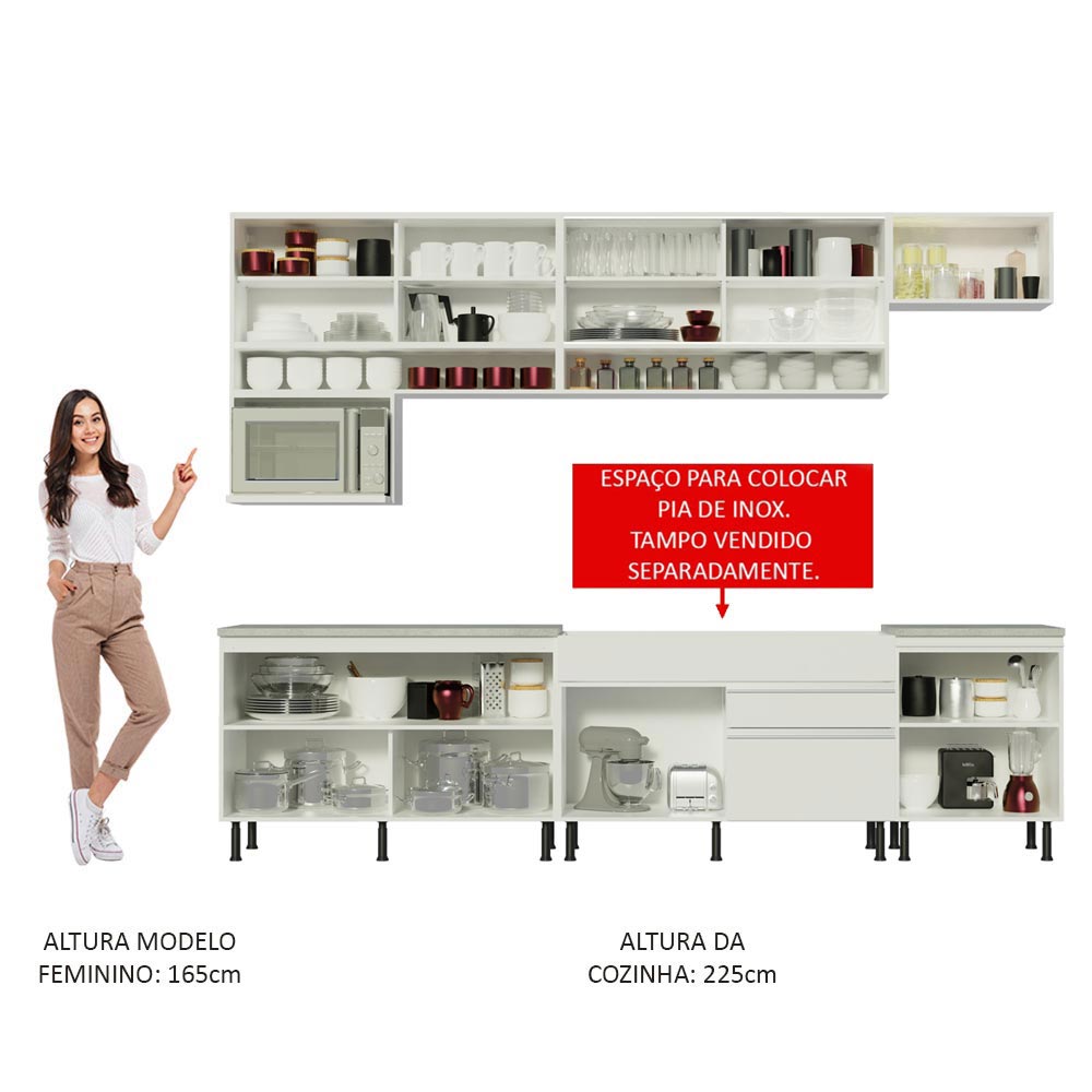 Armário de Cozinha Completa 300cm Branco Verona Madesa XASR