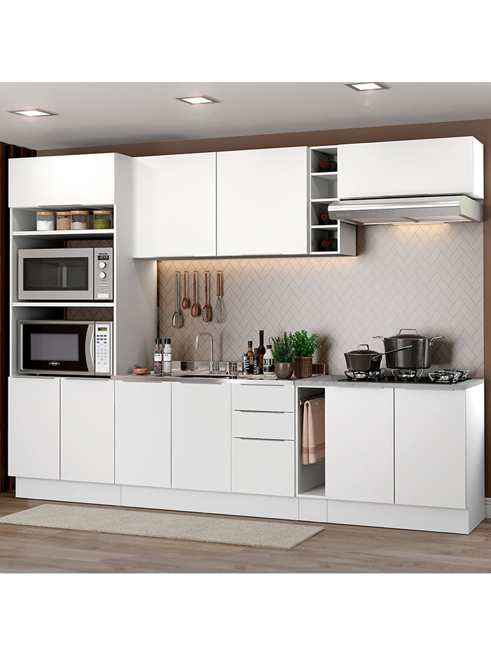Armário de Cozinha Completa 290cm Branco Stella Madesa 01 - Branco