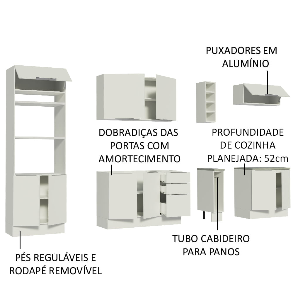 Armário de Cozinha Completa 290cm Branco Stella Madesa 01