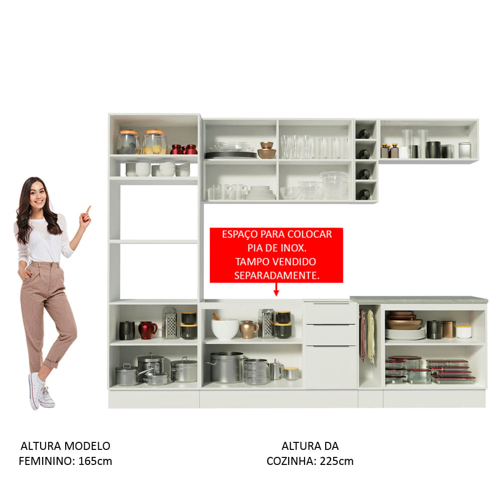 Armário de Cozinha Completa 290cm Branco Stella Madesa 01