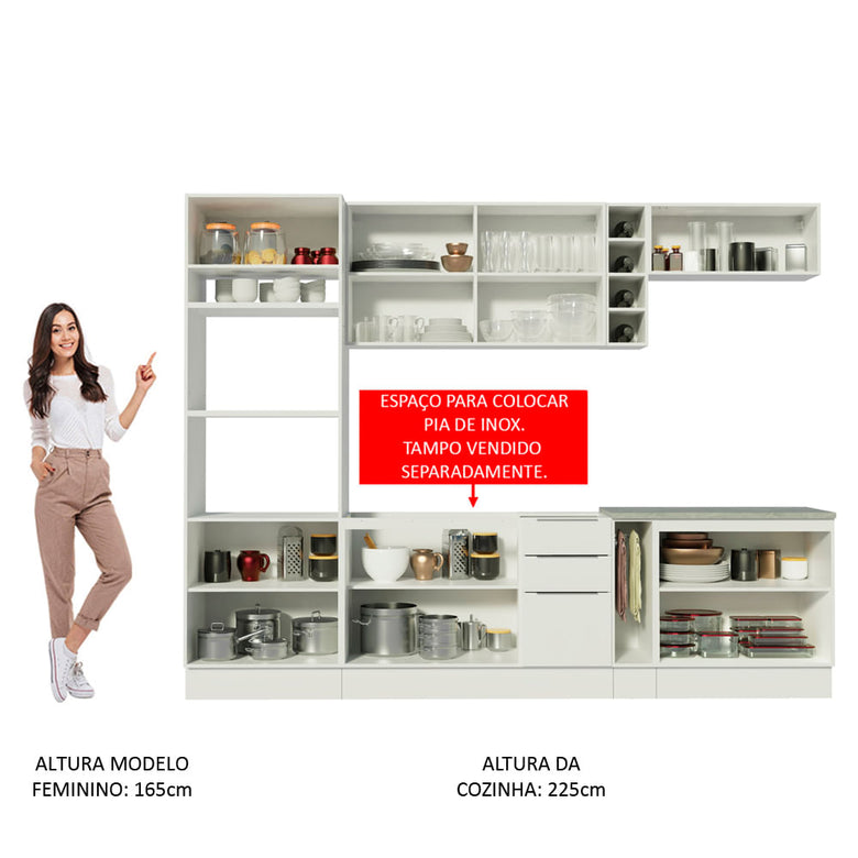 Armário de Cozinha Completa 290cm Branco Stella Madesa 01