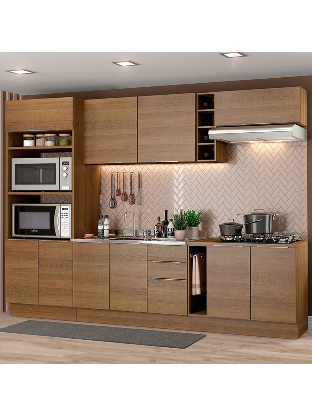 Armário de Cozinha Completa 290cm Rustic Stella Madesa 01 - Rustic