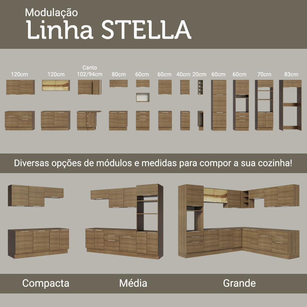 Armário de Cozinha Completa 290cm Rustic Stella Madesa 01