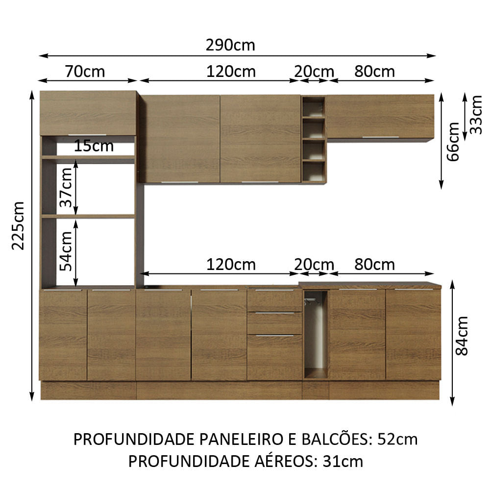 Armário de Cozinha Completa 290cm Rustic Stella Madesa 01