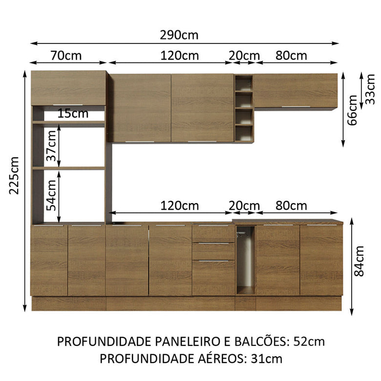 Armário de Cozinha Completa 290cm Rustic Stella Madesa 01