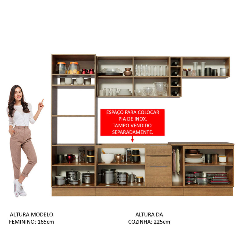 Armário de Cozinha Completa 290cm Rustic Stella Madesa 01