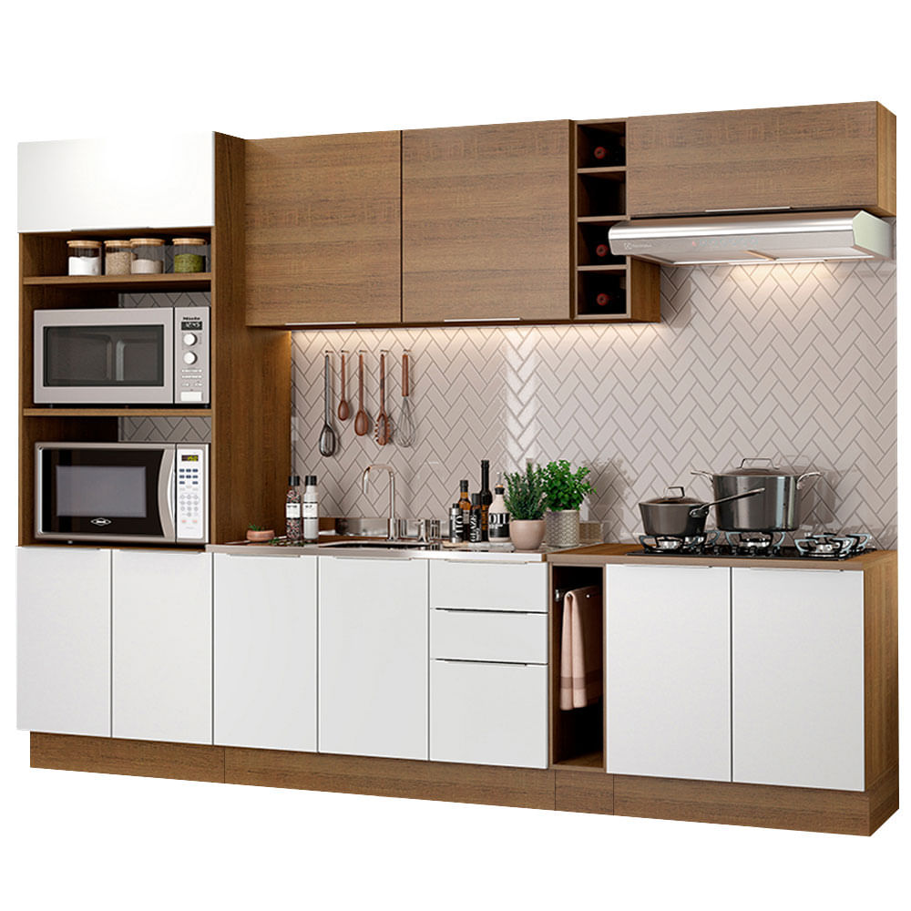 Armário de Cozinha Completa 290cm Rustic/Branco/Rustic Stella Madesa 01 - Rustic/Branco