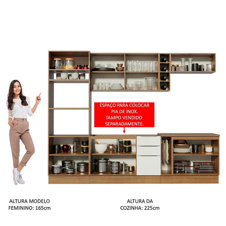 Armário de Cozinha Completa 290cm Rustic/Branco/Rustic Stella Madesa 01