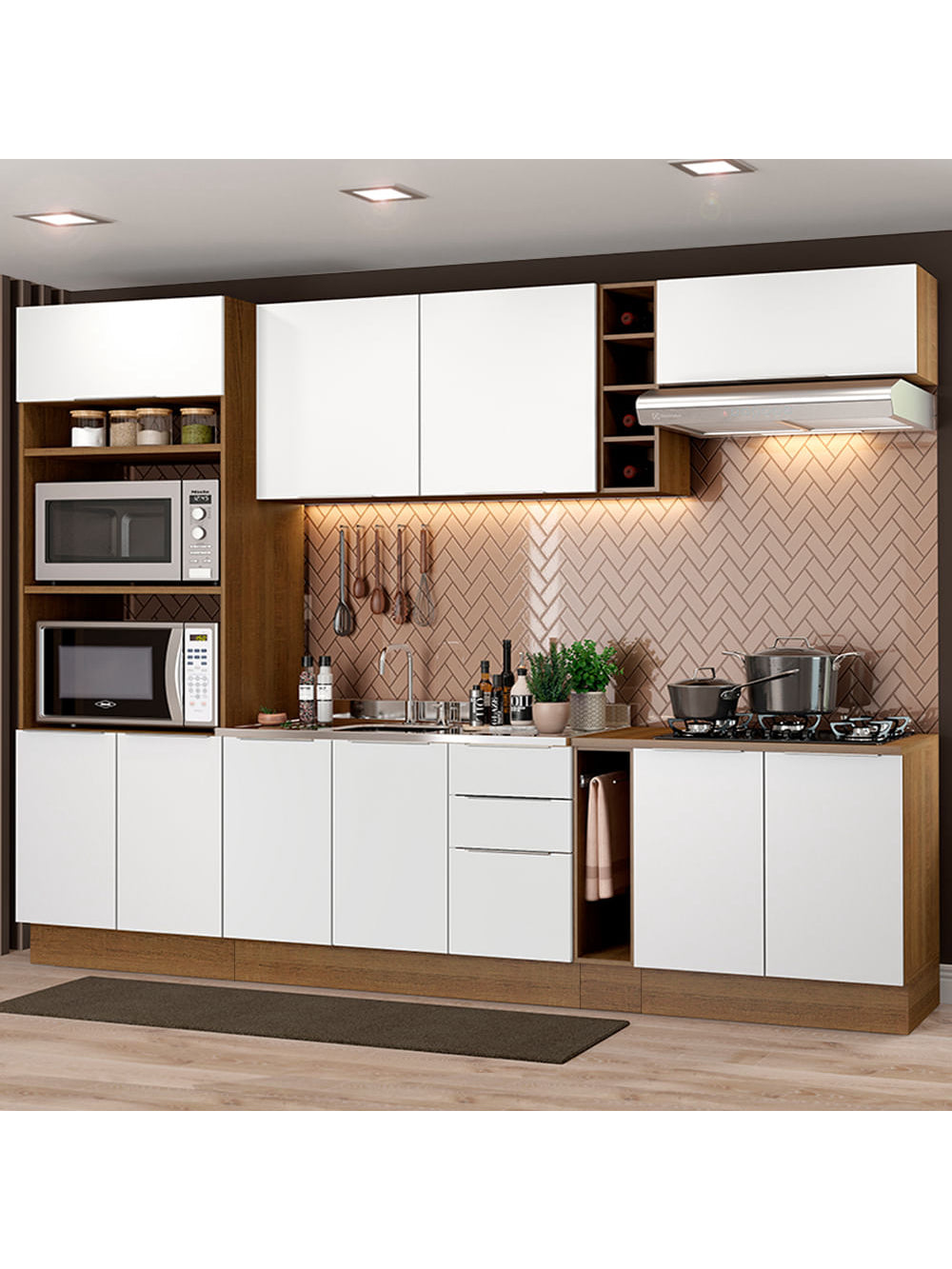 Armário de Cozinha Completa 290cm Rustic/Branco Stella Madesa 01 - Rustic/Branco