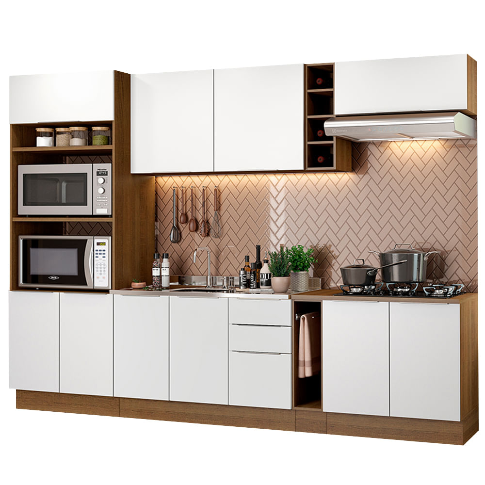 Armário de Cozinha Completa 290cm Rustic/Branco Stella Madesa 01 - Rustic/Branco