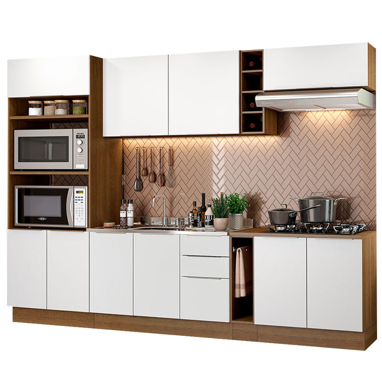 Armário de Cozinha Completa 290cm Rustic/Branco Stella Madesa 01