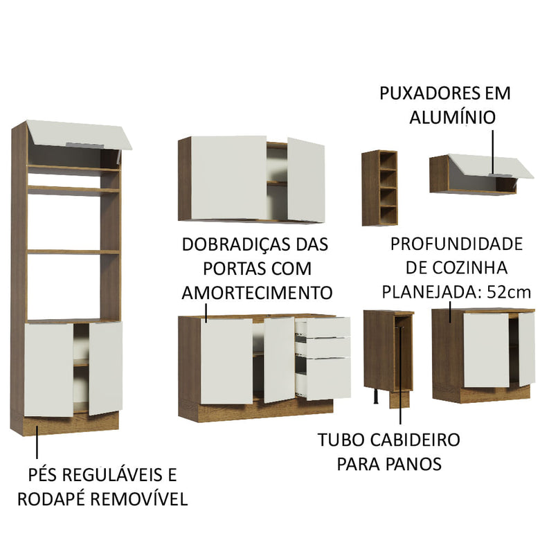 Armário de Cozinha Completa 290cm Rustic/Branco Stella Madesa 01