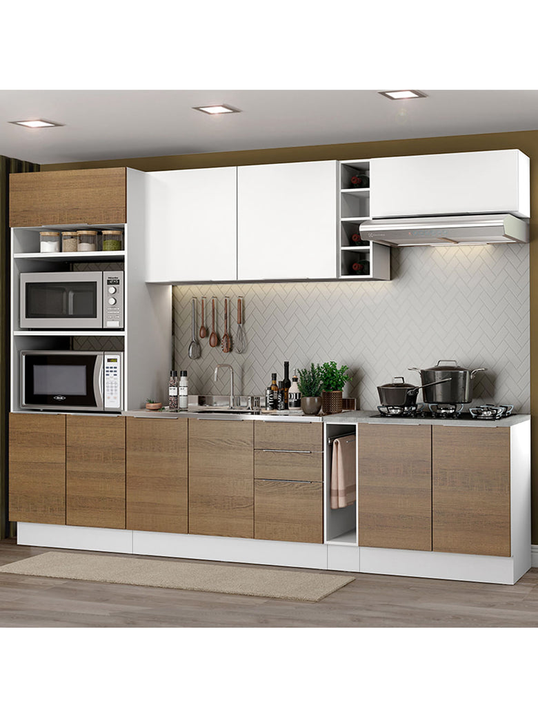 Armário de Cozinha Completa 290cm Branco/Rustic/Branco Stella Madesa 01
