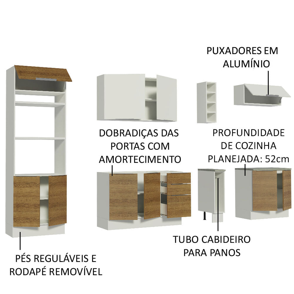 Armário de Cozinha Completa 290cm Branco/Rustic/Branco Stella Madesa 01