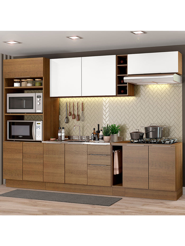 Armário de Cozinha Completa 290cm Rustic/Rustic/Branco Stella Madesa 01