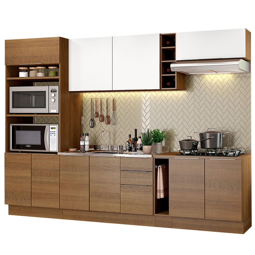 Armário de Cozinha Completa 290cm Rustic/Rustic/Branco Stella Madesa 01 - Rustic/Branco