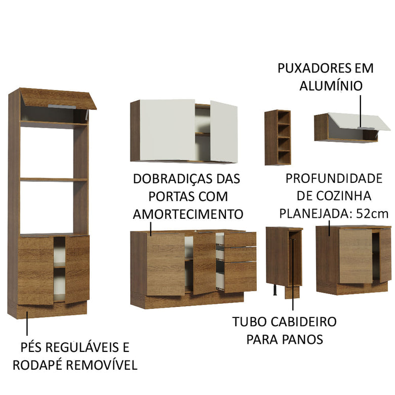 Armário de Cozinha Completa 290cm Rustic/Rustic/Branco Stella Madesa 01