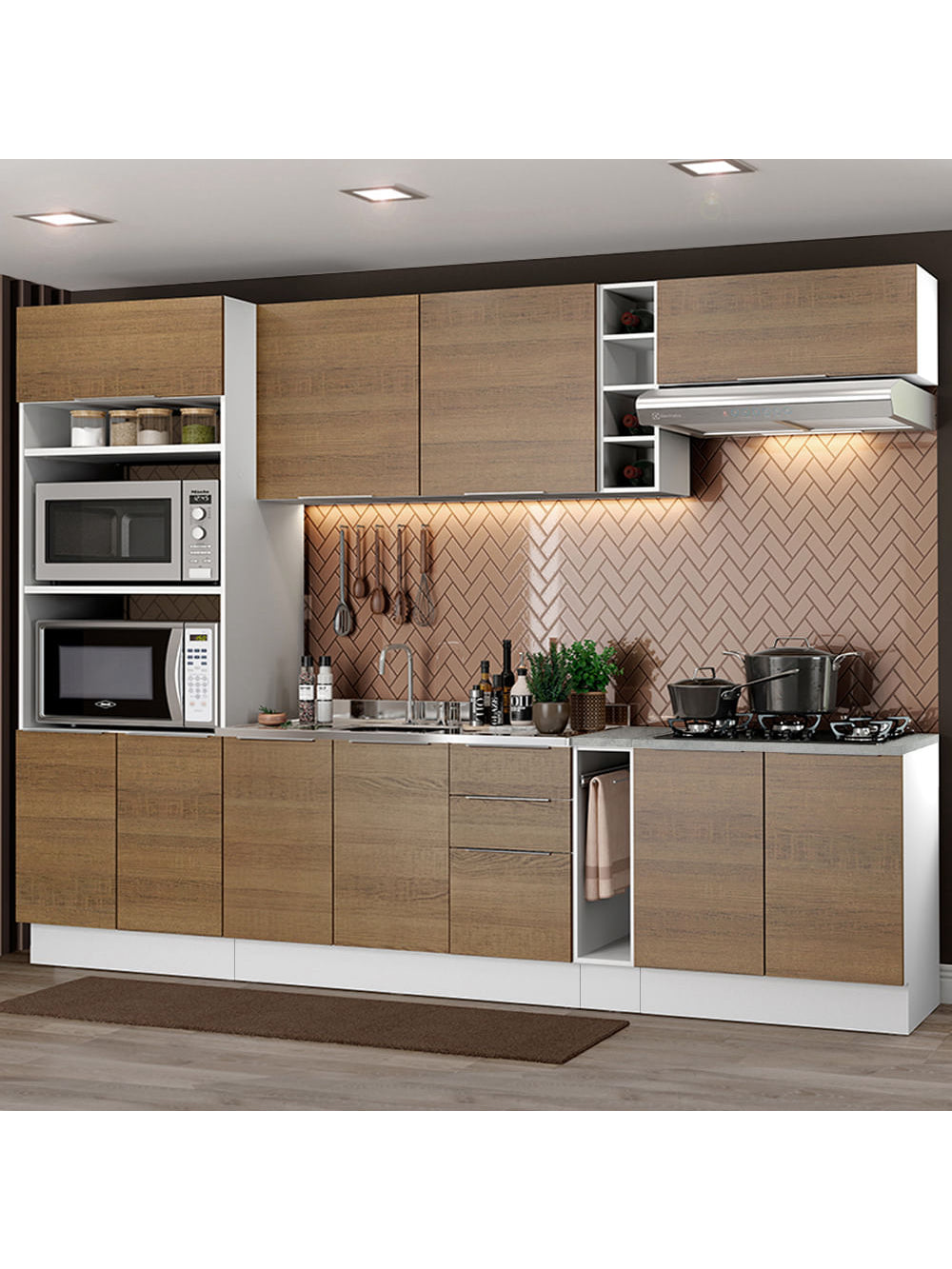 Armário de Cozinha Completa 290cm Branco/Rustic Stella Madesa 01 - Branco/Rustic