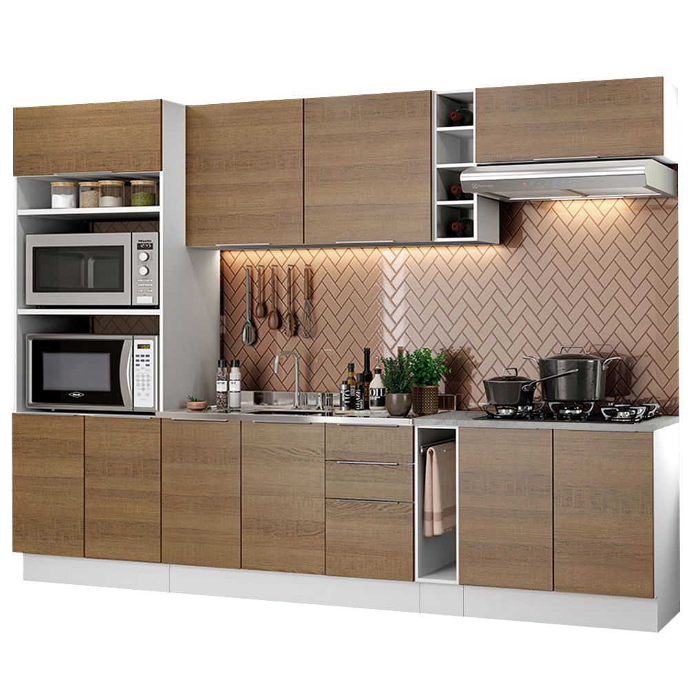 Armário de Cozinha Completa 290cm Branco/Rustic Stella Madesa 01 - Branco/Rustic