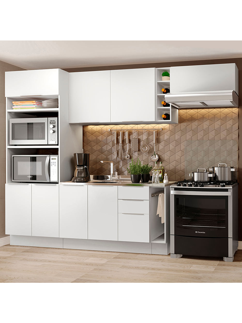 Armário de Cozinha Completa 290cm Branco Stella Madesa 02 - Branco