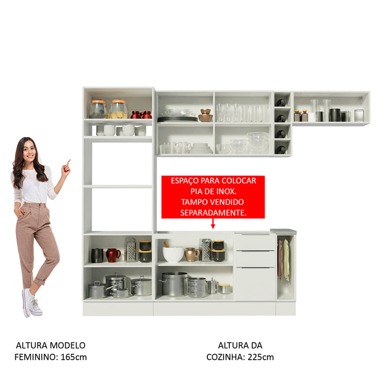 Armário de Cozinha Completa 290cm Branco Stella Madesa 02