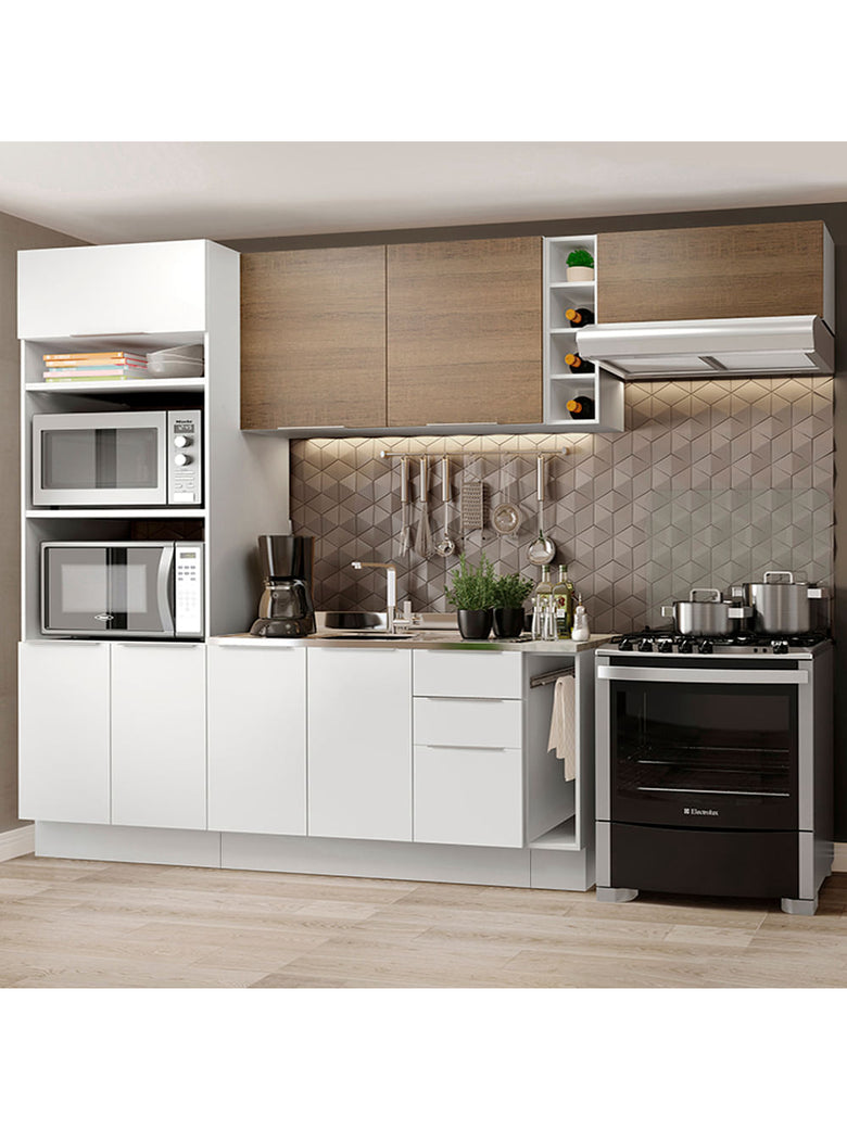 Armário de Cozinha Completa 290cm Branco/Branco/Rustic Stella Madesa 02