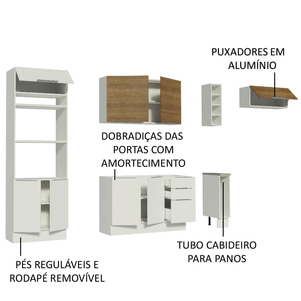 Armário de Cozinha Completa 290cm Branco/Branco/Rustic Stella Madesa 02