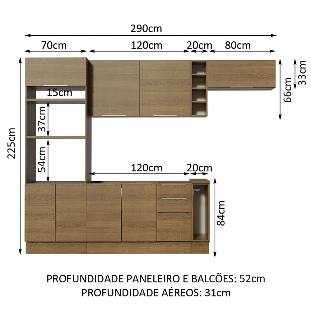 Armário de Cozinha Completa 290cm Rustic Stella Madesa 02