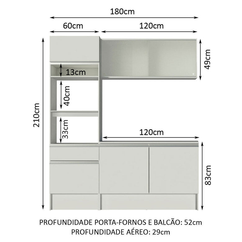 Armário de Cozinha Compacta 180cm Branco Topazio Madesa 86