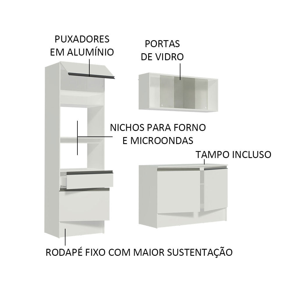 Armário de Cozinha Compacta 180cm Branco Topazio Madesa 86