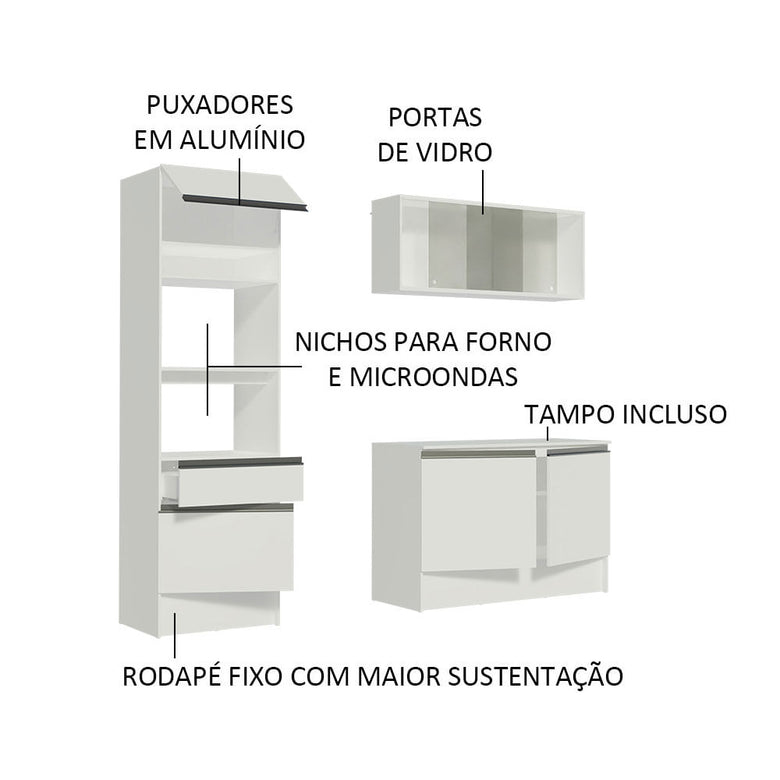 Armário de Cozinha Compacta 180cm Branco Topazio Madesa 86