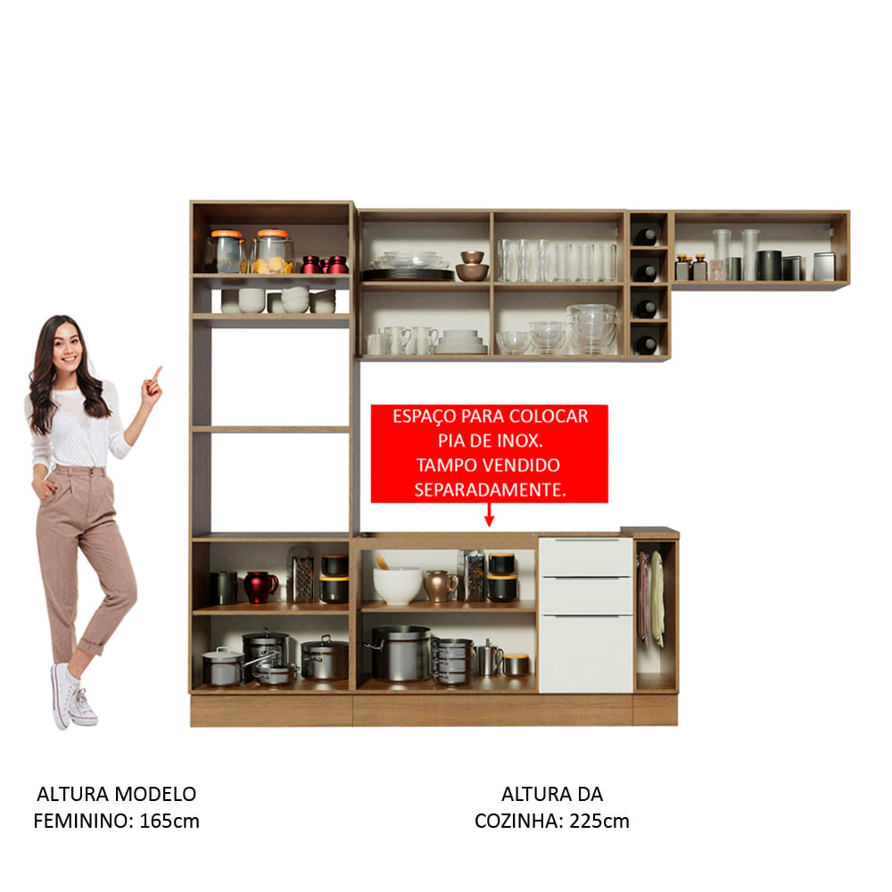 Armário de Cozinha Completa 290cm Rustic/Branco/Rustic Stella Madesa 02