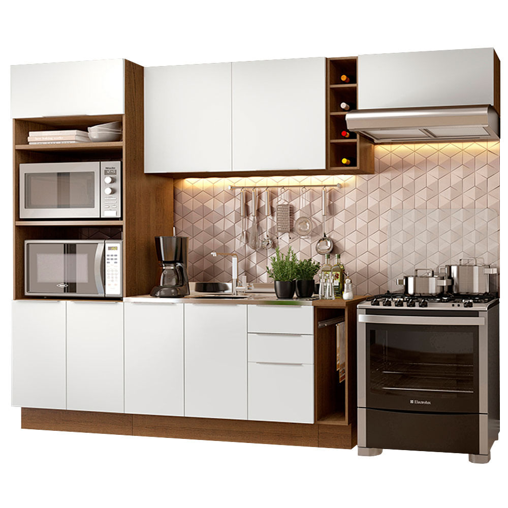 Armário de Cozinha Completa 290cm Rustic/Branco Stella Madesa 02 - Rustic/Branco
