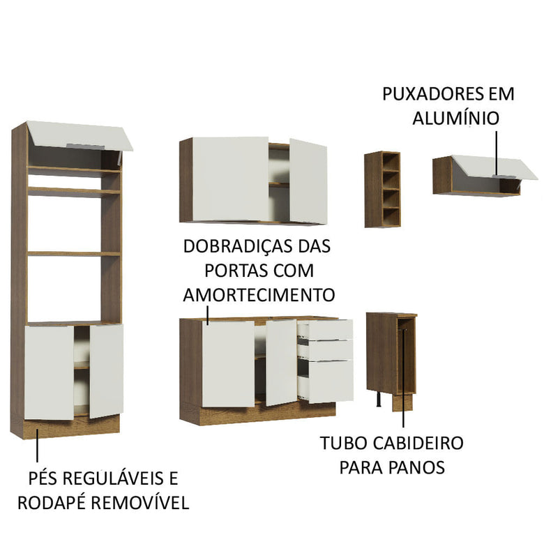 Armário de Cozinha Completa 290cm Rustic/Branco Stella Madesa 02