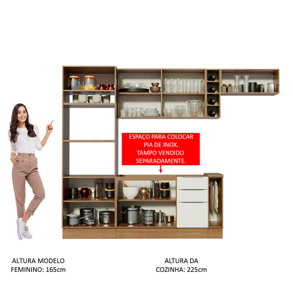 Armário de Cozinha Completa 290cm Rustic/Branco Stella Madesa 02