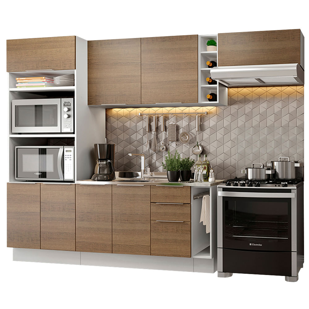 Armário de Cozinha Completa 290cm Branco/Rustic Stella Madesa 02 - Branco/Rustic