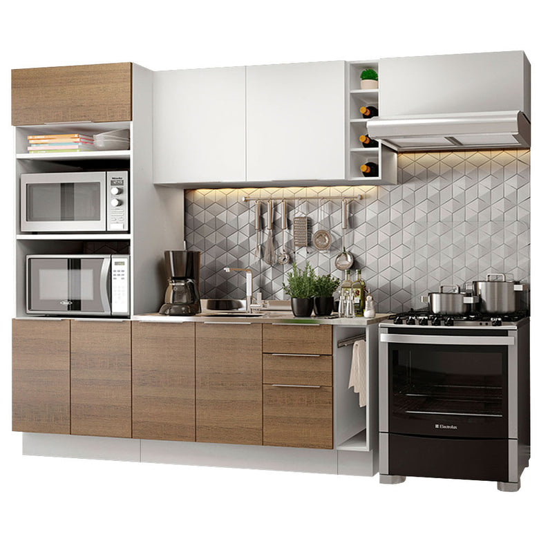 Armário de Cozinha Completa 290cm Branco/Rustic/Branco Stella Madesa 02