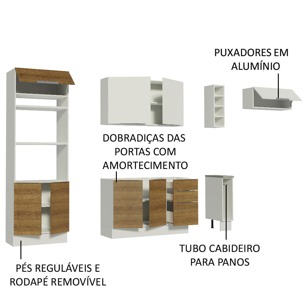 Armário de Cozinha Completa 290cm Branco/Rustic/Branco Stella Madesa 02