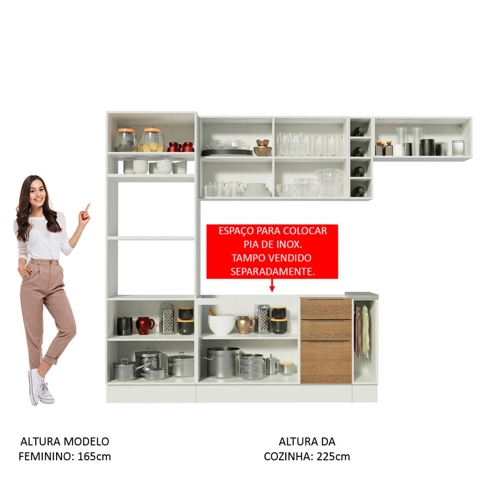 Armário de Cozinha Completa 290cm Branco/Rustic/Branco Stella Madesa 02