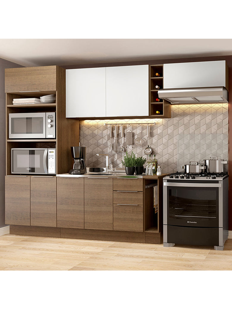 Armário de Cozinha Completa 290cm Rustic/Rustic/Branco Stella Madesa 02