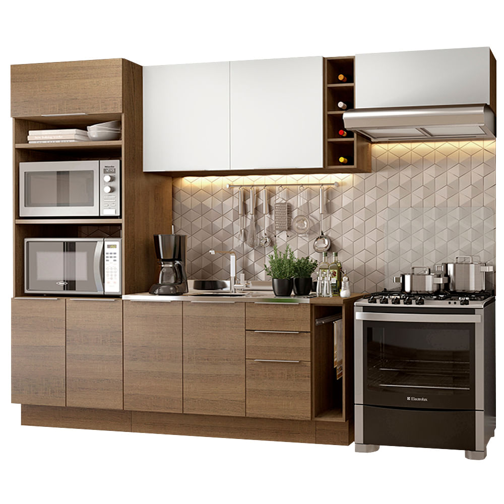 Armário de Cozinha Completa 290cm Rustic/Rustic/Branco Stella Madesa 02 - Rustic/Branco