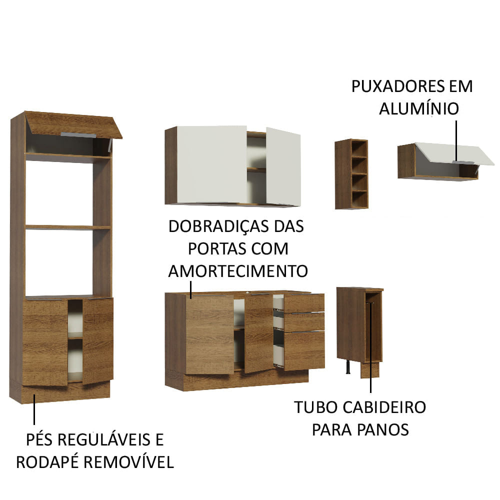 Armário de Cozinha Completa 290cm Rustic/Rustic/Branco Stella Madesa 02