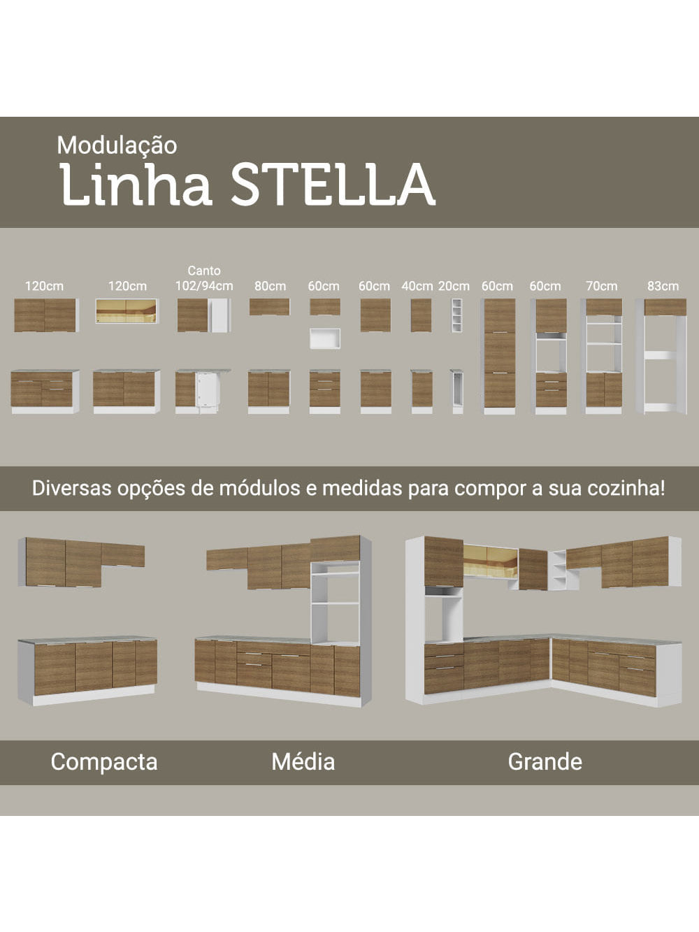 Armário Aéreo Madesa Stella 35 cm 1 Porta Branco/Rustic