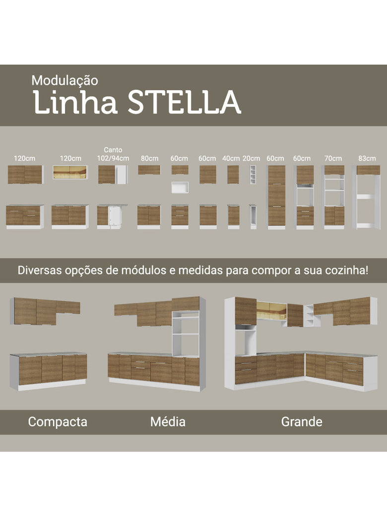 Armário Aéreo Madesa Stella 35 cm 1 Porta Branco/Rustic
