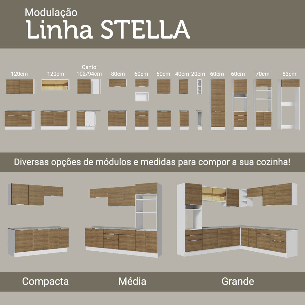 Armário Aéreo Madesa Stella 60 cm 1 Porta Basculante Branco/Rustic