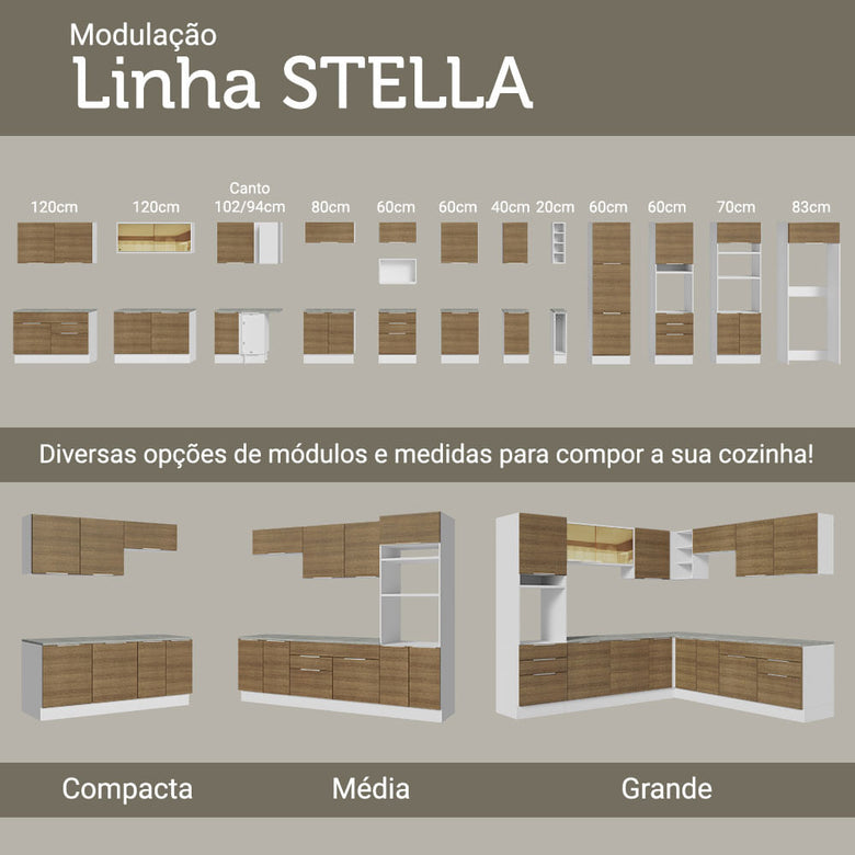 Armário Aéreo Madesa Stella 80 cm 1 Porta Basculante Branco/Rustic