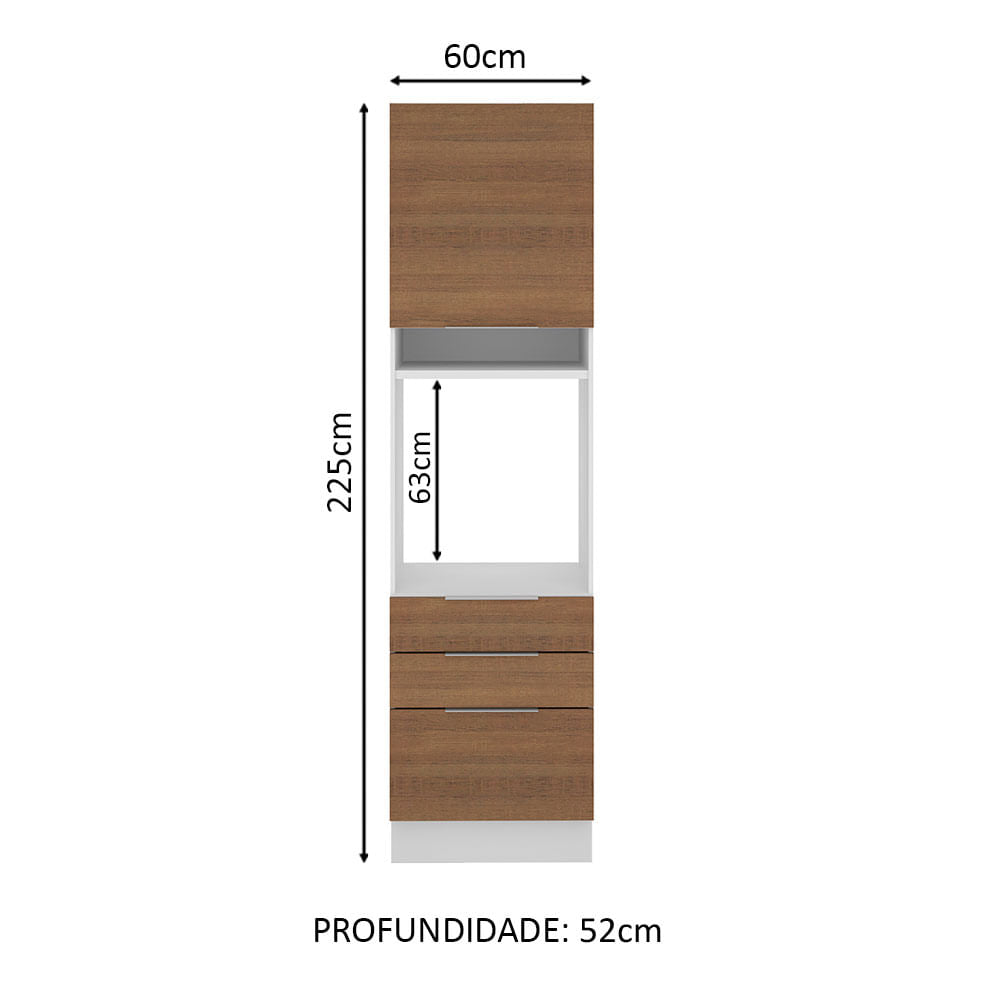 Torre Quente Madesa Stella 60 cm 1 Porta 3 Gavetas Branco/Rustic - Branco/Rustic