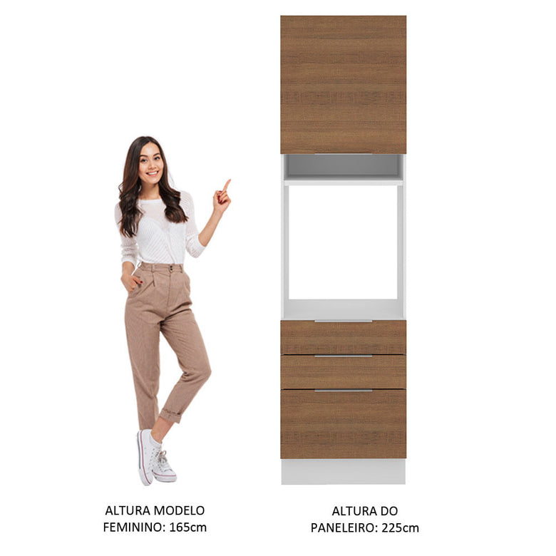 Torre Quente Madesa Stella 60 cm 1 Porta 3 Gavetas Branco/Rustic